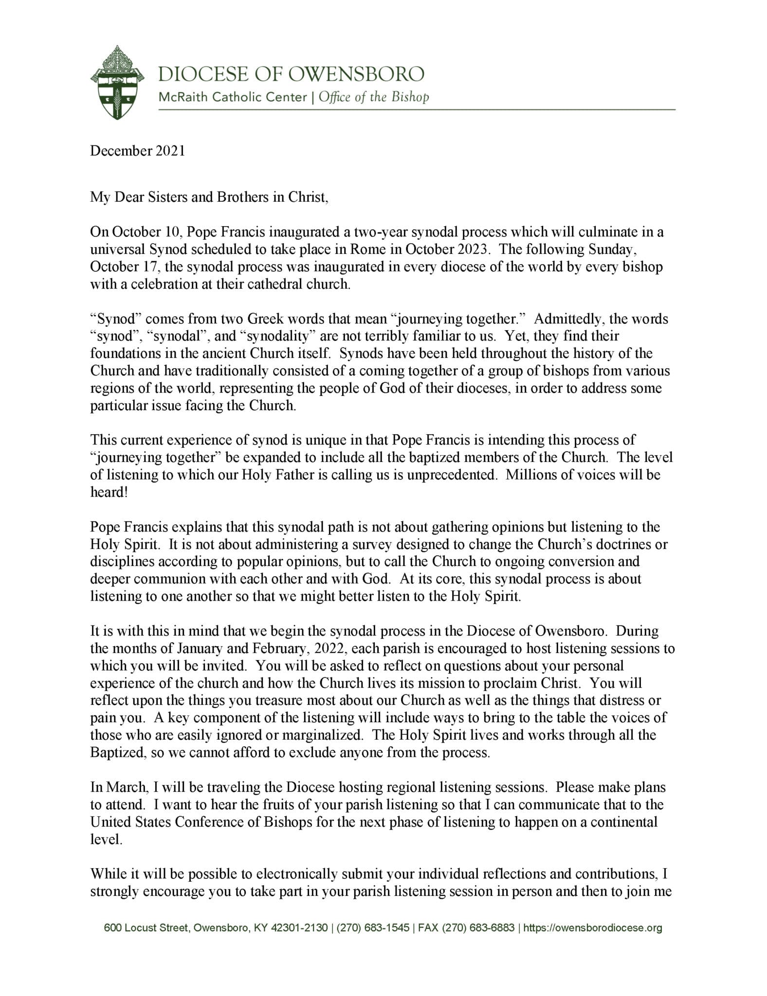 Bishop Medley letter to faithful regarding Synod_Page_1