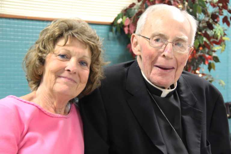 Bishop Emeritus John J. McRaith attended a celebration for Mary Margaret on May 10, 2016.